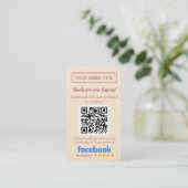ローズゴールドのロゴとQRコード入りFacebookレビューカード 名刺 (スタンド正面)