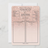 ローズゴールドの偽のグリッター ピンクのオンブル結婚式のプログラム 招待状 (正面)
