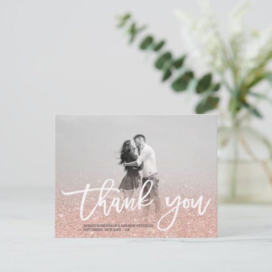 ローズゴールドの偽のグリッター ピンクの写真ありがとうございます ポストカード (スタンド正面)