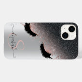 ローズゴールドの偽まつげ ブラック グリッター シルバー Case-Mate iPhoneケース (裏面 (横))