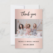 ローズゴールドの写真付きブライズシャワー サンキューカード (正面)