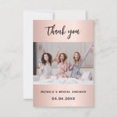 ローズゴールドの写真付き ブライダルシャワー サンキューカード (正面)