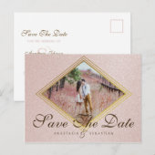 ローズゴールドの写真 ウェディング セーブ・ザ・デート 案内ポストカード (正面/裏面)