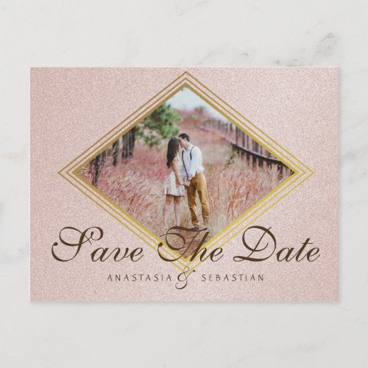 ローズゴールドの写真 ウェディング セーブ・ザ・デート 案内ポストカード (正面)