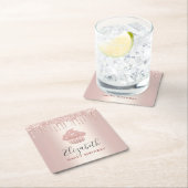 ローズゴールドの名前を入れたカップケーキのグリッターが滴る、豪華なデザイン スクエアペーパーコースター (インサイチュ)