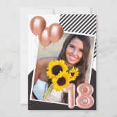 ローズゴールドの女の子の写真 18歳の誕生日パーティー 招待状 (正面)