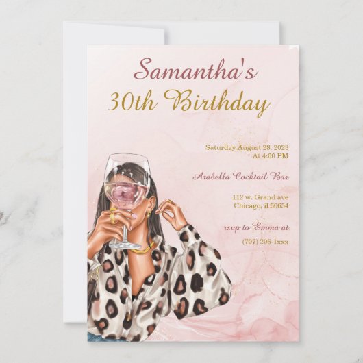 ローズゴールドの女性の誕生日 招待状 (正面)