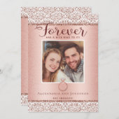 ローズゴールドの婚約写真お知らせカード 招待状 (正面/裏面)