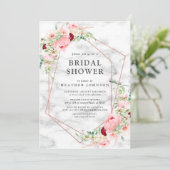 ローズゴールドの幾何学的なピンクの花のブライダルシャワー 招待状 (スタンド正面)
