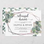 ローズゴールドの幾何学的なフレームにユーカリ 招待状 (正面/裏面)