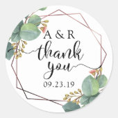 ローズゴールドの幾何学的なユーカリのありがとう ラウンドシール (正面)