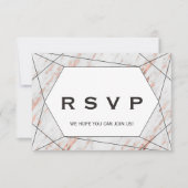 ローズゴールドの幾何学的な大理石のメニュー選択の返信カード 招待状 (正面)