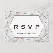 ローズゴールドの幾何学的な大理石のメニュー選択の返信カード