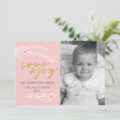 ローズゴールドの愛と喜びのモダンなホリデーカード シーズンカード (スタンド正面)