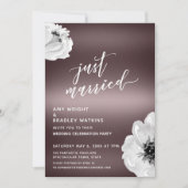 ローズゴールドの手書きの花で永遠に "Just Married" 招待状 (正面)