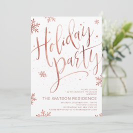 ローズゴールドの手書きカリグラフィー ホリデーパーティー 招待状