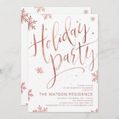 ローズゴールドの手書きカリグラフィー ホリデーパーティー 招待状 (正面/裏面)