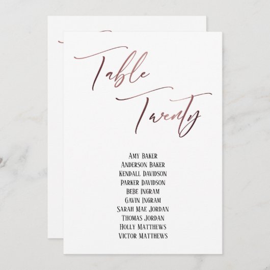 ローズゴールドの手書きテーブル20番 テーブル番号 (正面/裏面)