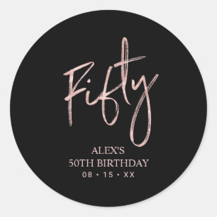ローズゴールドの文字装飾 Fifty 50歳の誕生日記念品クラス ラウンドシール