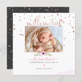 ローズゴールドの星の感謝 出産 女の子 招待状