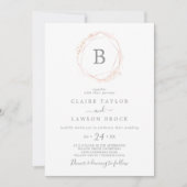 ローズゴールドの水彩幾何学モノグラム結婚式 招待状 (正面)