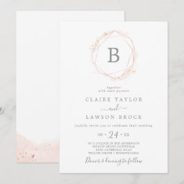ローズゴールドの水彩幾何学モノグラム結婚式 招待状