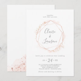 ローズゴールドの水彩幾何学模様のリース ウェディング 招待状