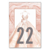 ローズゴールドの水彩画ウェディングドレス テーブルナンバー (正面)
