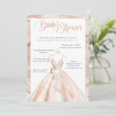 ローズゴールドの水彩画ウェディングドレス ブライダルシャワー 招待状 (スタンド正面)