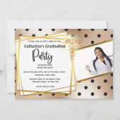 ローズゴールドの水玉模様のDIY写真ケドゥケウス卒業 招待状 (正面)