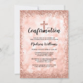 ローズゴールドの疑似グリッター ライト 確認 招待状 (正面)