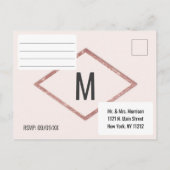 ローズゴールドの疑似スパークリンググリッター シーケン RSVP インビテーションポストカード (裏面)