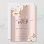 ローズゴールドの秋の花 50歳の誕生日 招待状 (正面)