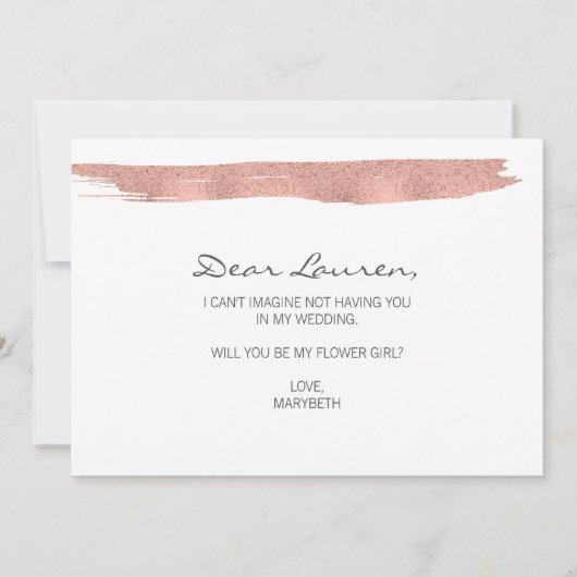 ローズゴールドの筆致が私のフラワーガールカードに 招待状 (裏面)