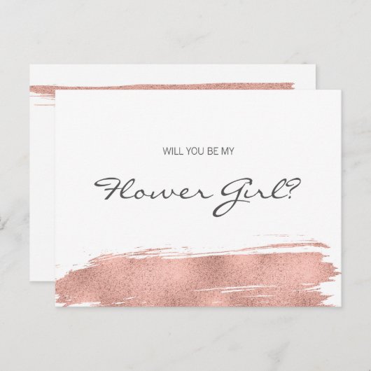 ローズゴールドの筆致で私のフラワーガールに インビテーションポストカード (正面/裏面)