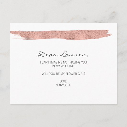 ローズゴールドの筆致で私のフラワーガールに インビテーションポストカード (裏面)