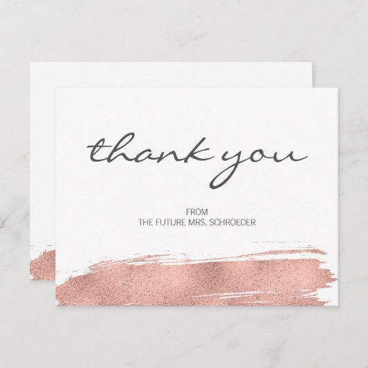 ローズゴールドの筆致 ブライダルシャワーの感謝カード サンキューカード (正面/裏面)