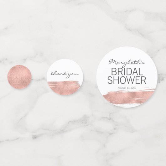 ローズゴールドの筆跡 ブライダルシャワーテーブル コンフェッティ (正面)