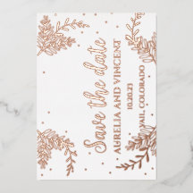 ローズゴールドの箔を使ったセーブ・ザ・デートカード