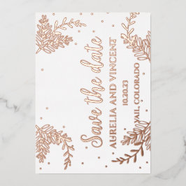 ローズゴールドの箔を使ったセーブ・ザ・デートカード 箔招待状