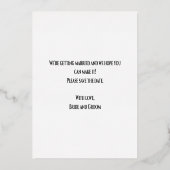 ローズゴールドの箔を使ったセーブ・ザ・デートカード 箔招待状 (裏面)