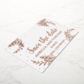 ローズゴールドの箔を使ったセーブ・ザ・デートカード 箔招待状 (回転した状態)