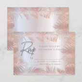 ローズゴールドの箔メタリックトロピカルリーフロマンチック 出欠カード (正面/裏面)