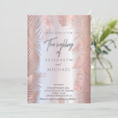 ローズゴールドの箔メタリックトロピカルリーフロマンチック 招待状 (スタンド正面)