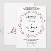 ローズゴールドの箔効果 ウェディング招待状 花輪 招待状 (正面/裏面)