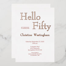 ローズゴールドの箔押しで「Hello Fifty」 50歳の誕生日パーティー