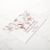 ローズゴールドの箔押しカリグラフィーで「Save the Date」カード 箔招待状 (回転した状態)