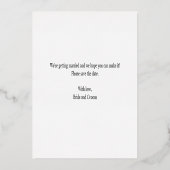 ローズゴールドの箔押しカリグラフィー・セーブ・ザ・デートカード 箔招待状 (裏面)