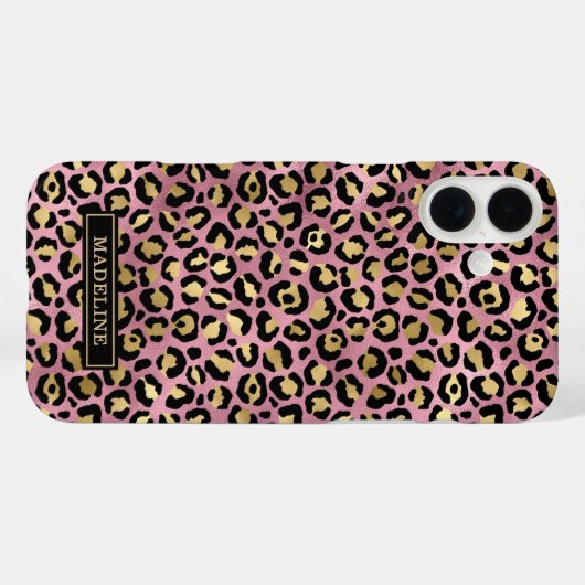 ローズゴールドの箔押しレオパードプリントのイニシャル入り Case-Mate iPhoneケース (裏面 (横))