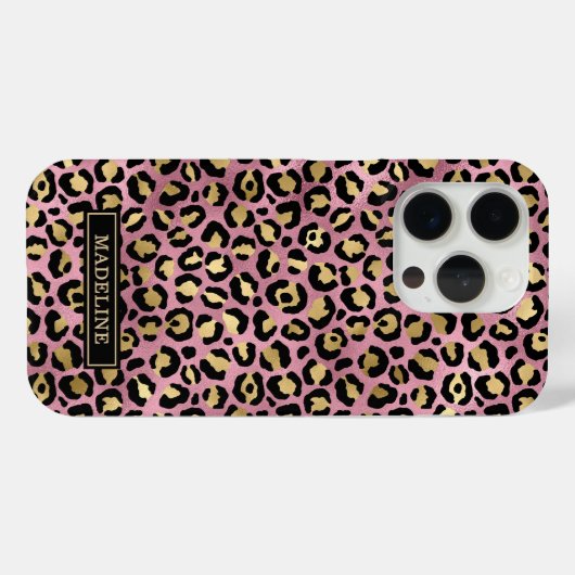 ローズゴールドの箔押しレオパードプリントのイニシャル入り Case-Mate iPhoneケース (裏面 (横))